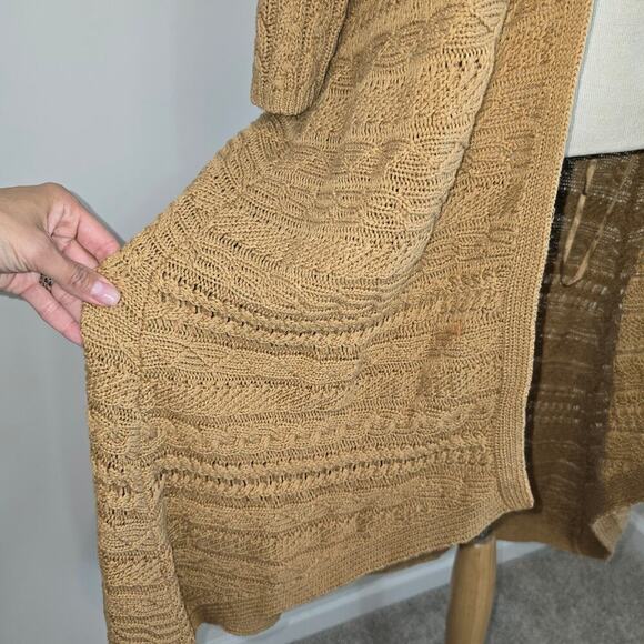 Chico's Women's Tan Short Sleeve Knit Long Open Cardigan Sweater Sz 2 (704) - Picture 3 of 9